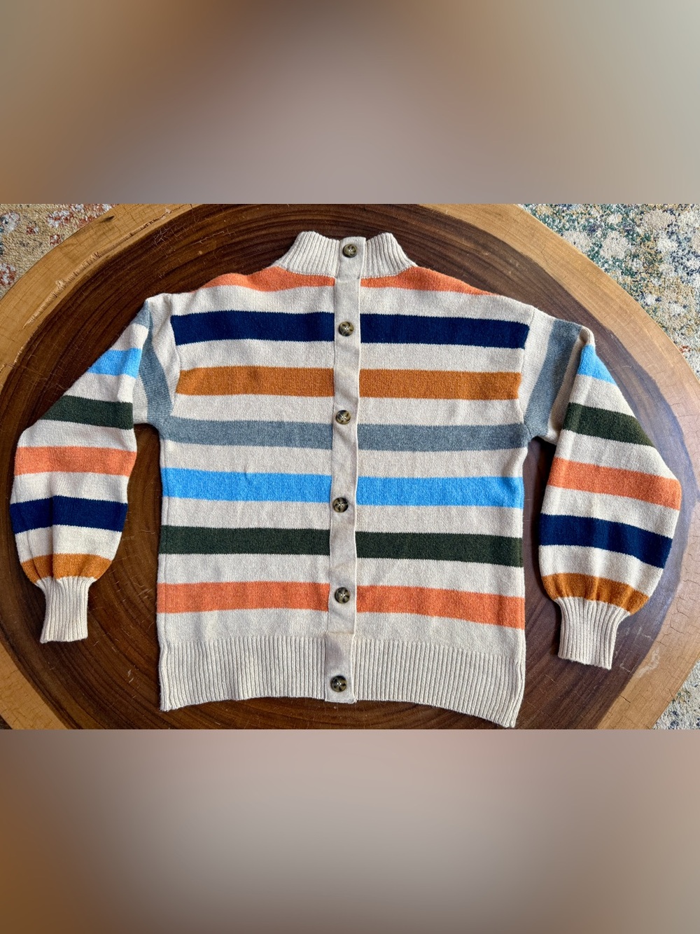 Y2K St. John's Bay Striped Mock Neck Button-Back Sweater Size M - Picture 2 of 7
